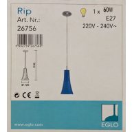 EGLO 26756 KÉK ÜVEG FÜGGESZTÉK  (2342)