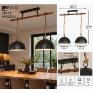   EGLO 78444 HODSOLL 2 ÁGÚ FÉM FÜGGESZTÉK FA RÚDON  (30836)